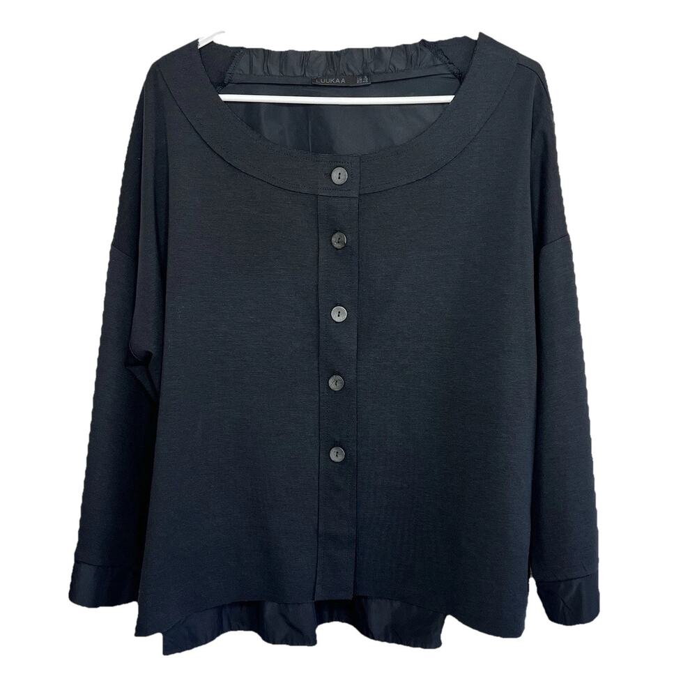 Luukaa Womens Size 10 Crop Swing Jacket Button Up Black Lagenlook Minimalist Y19